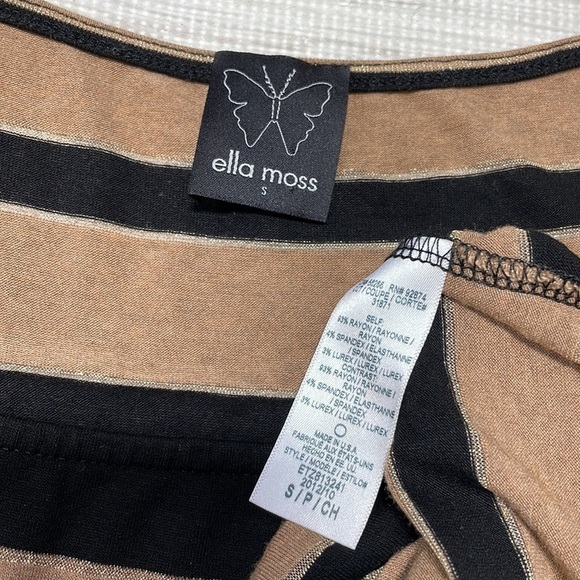 Ella Moss Tunic Top Hi Low T-Shirt Stripes Brown Black Gold Size Small - Picture 12 of 12